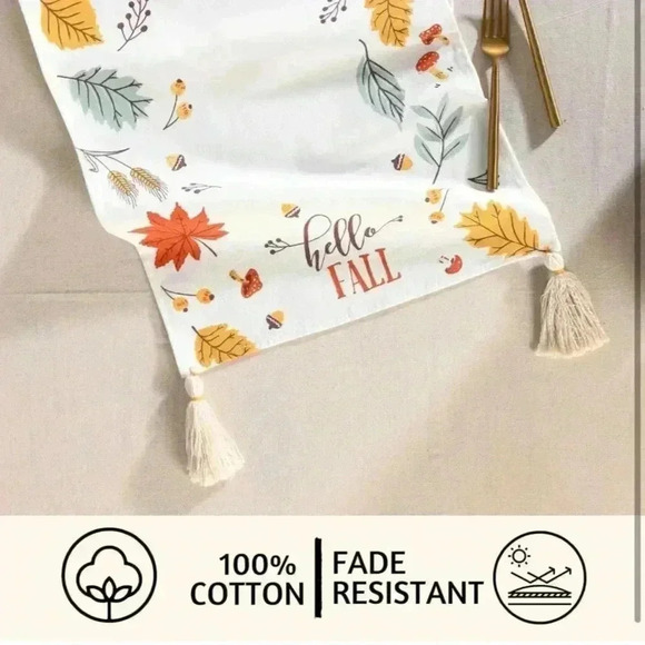 Table Runner 72”L Tassels Fall Decor 100% Cotton Colorful Leaves Beautiful NEW - Picture 10 of 13